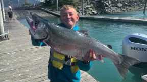 Huge Silver Salmon Caught While Herring Fishing